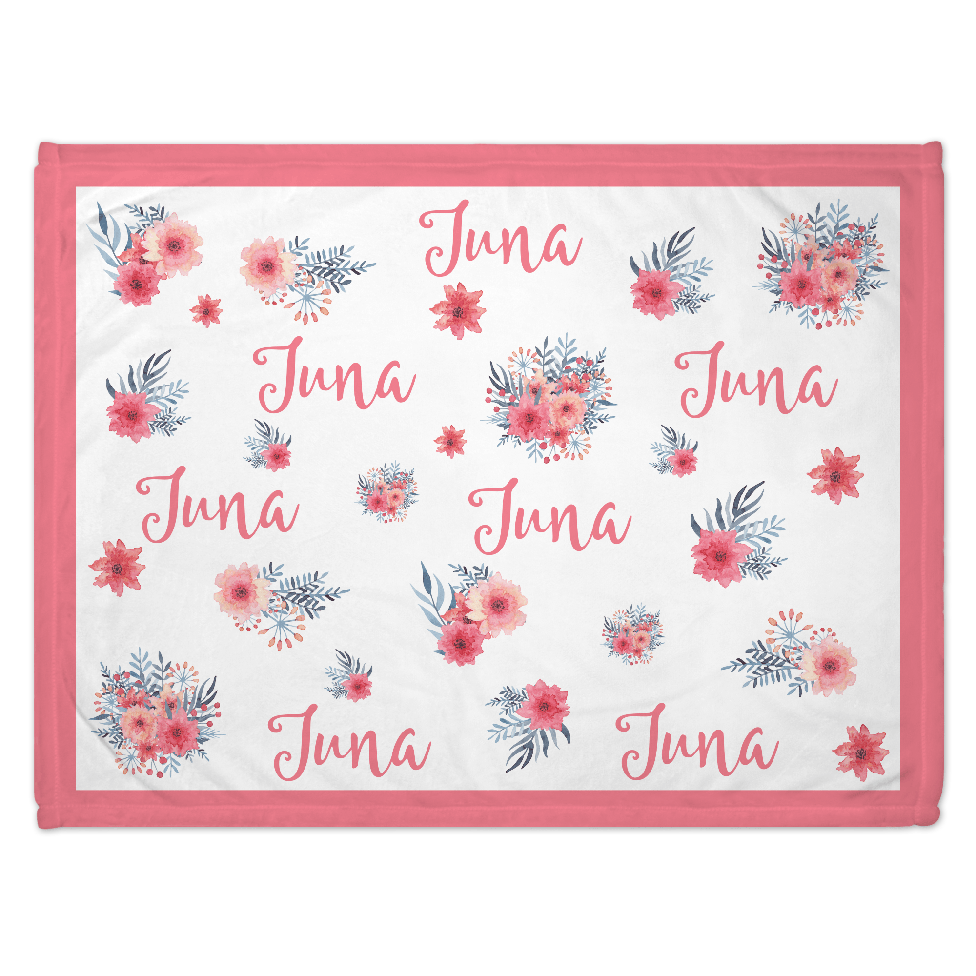 Babydecke personalisiert - Pinke Blumen - JUNALOO